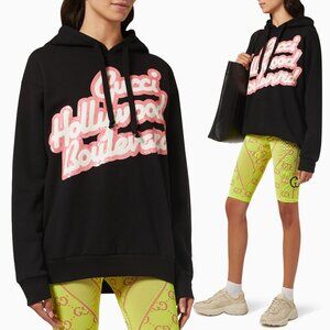 GUCCI SWEATSHIRT SEQUINNED HOLLYWOOD BOULEVARD BLACK COTTON HOODIE